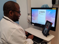 Nurse providing telehealth.